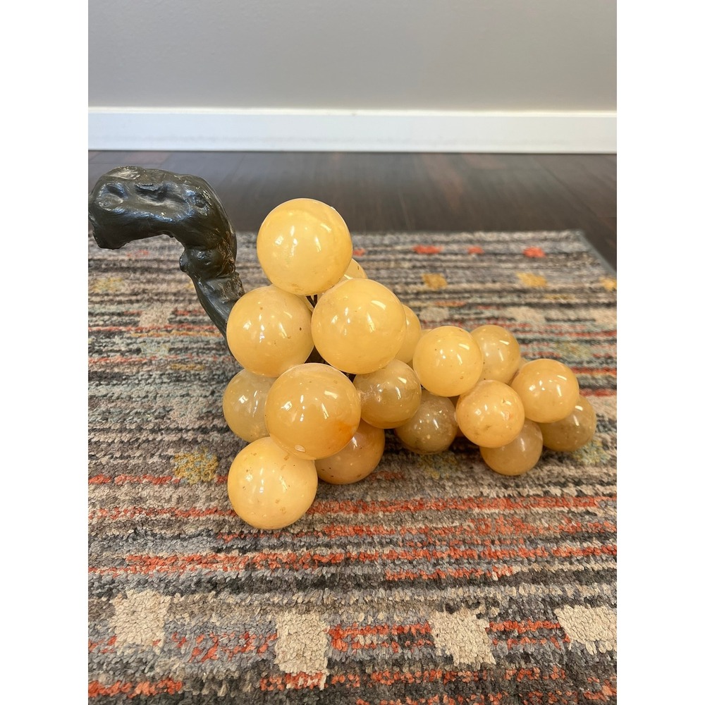Vintage Alabaster Marble Grapes Large 12" Stone Fruit Decor 6 lb Sculptural Stem